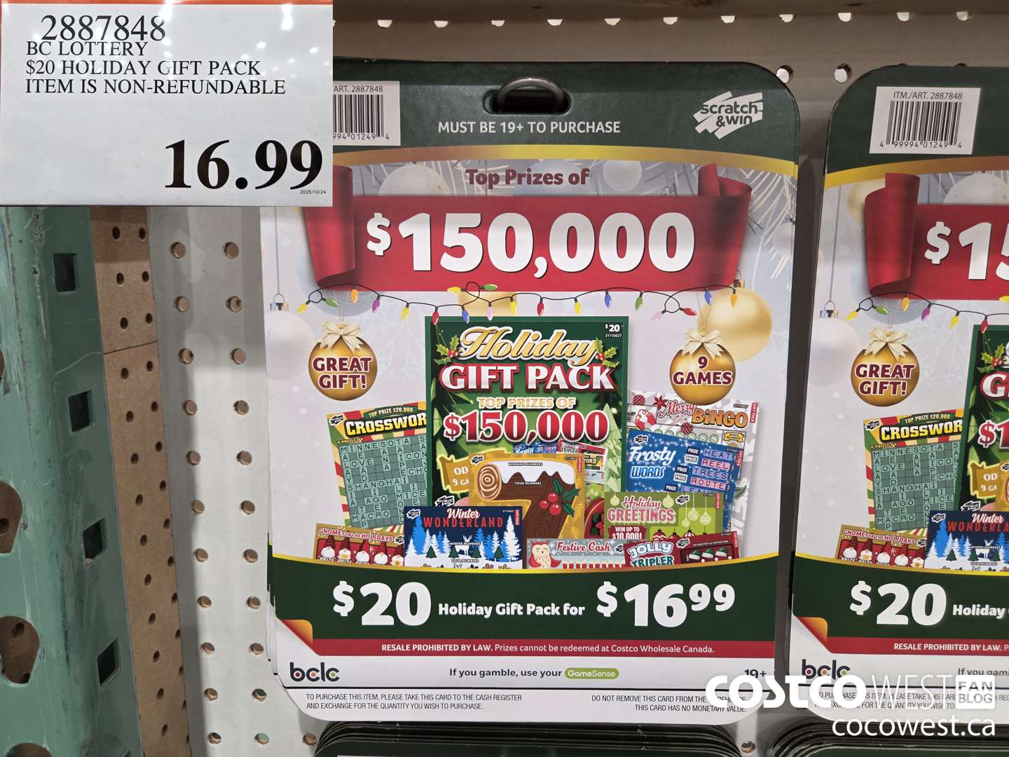 2887848 BC LOTTERY $20 HOLIDAY GIFT PACK ITEM IS NON-REFUNDABLE $16.99
