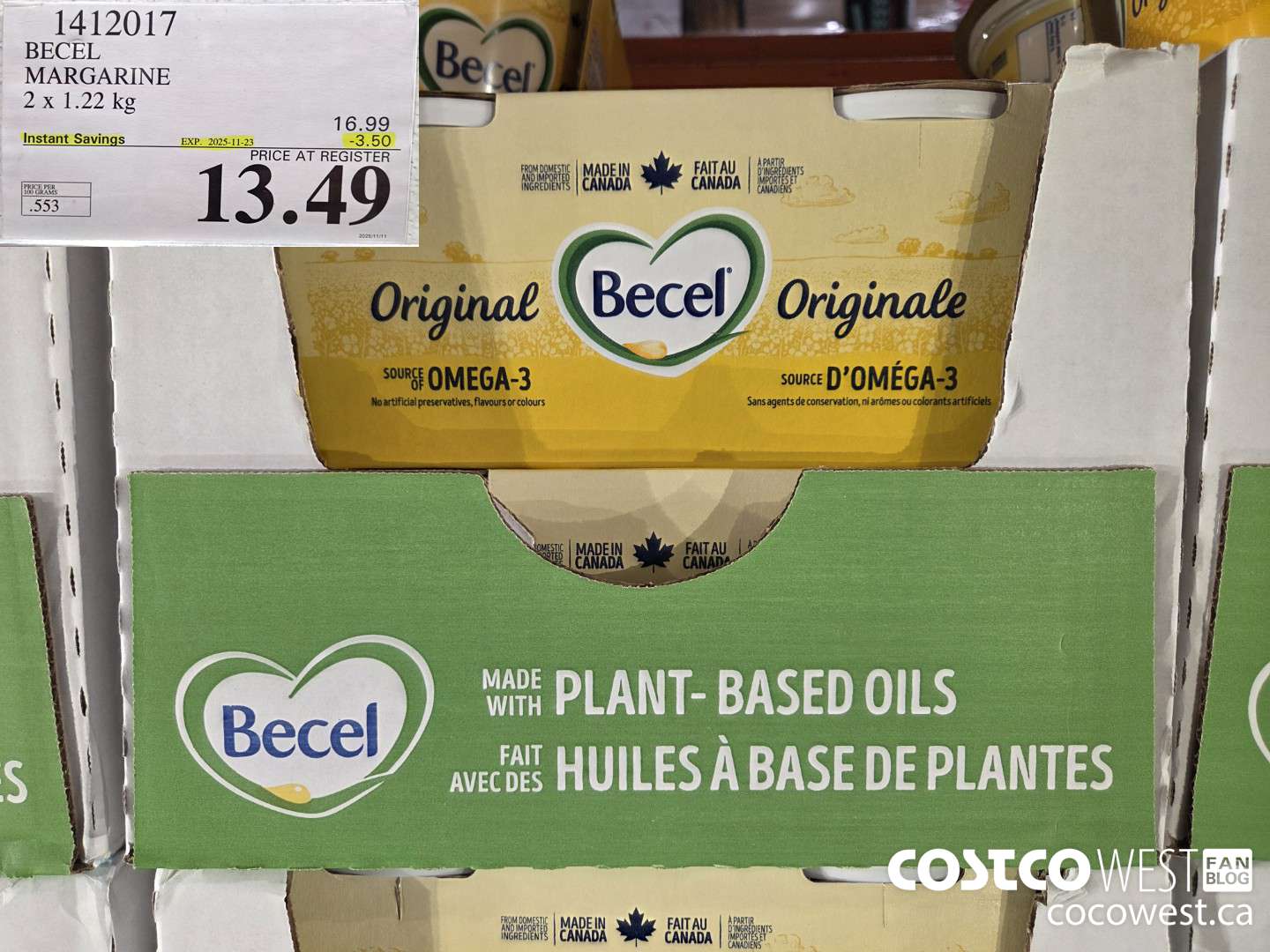 1412017 BECEL MARGARINE 2 x 1.22 kg ($3.50 INSTANT SAVINGS EXPIRES ON 2025-11-23) $13.49