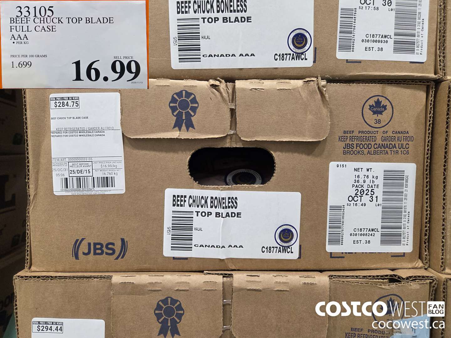 33105 BEEF CHUCK TOP BLADE FULL CASE AAA $16.99