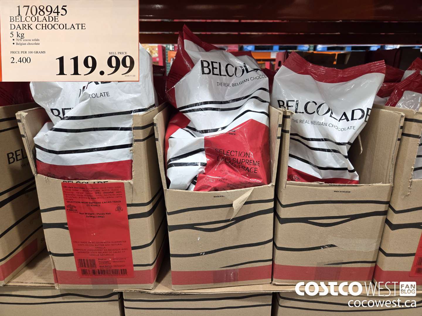 1708945 BELCOLADE DARK CHOCOLATE 5 kg $119.99