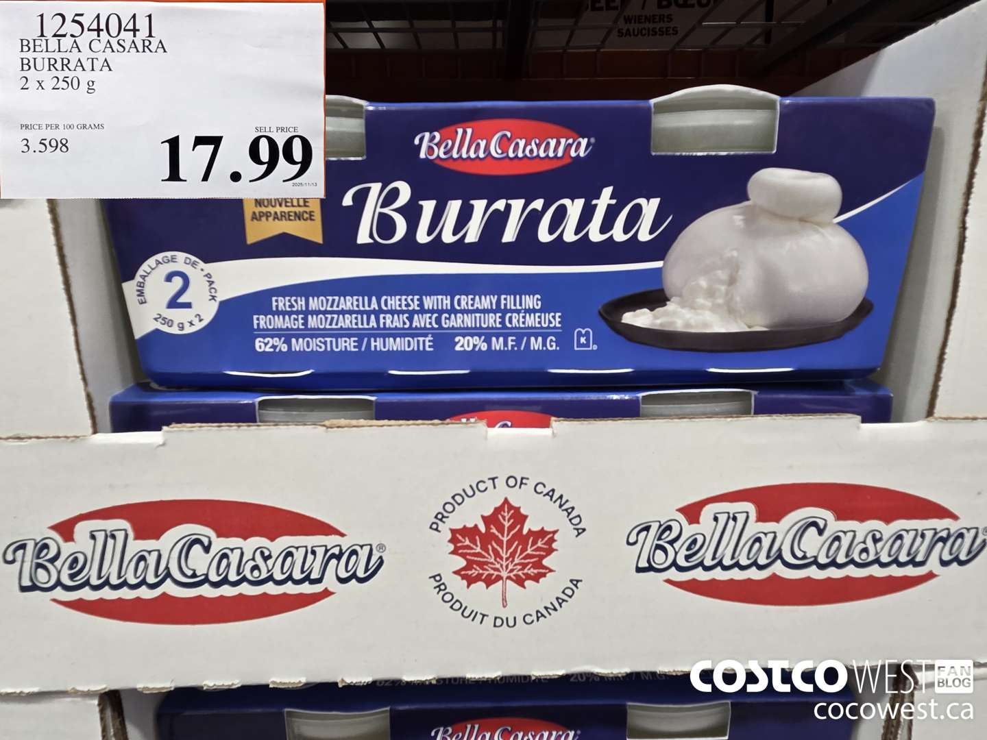 1254041 BELLA CASARA BURRATA 2 x 250 g $17.99