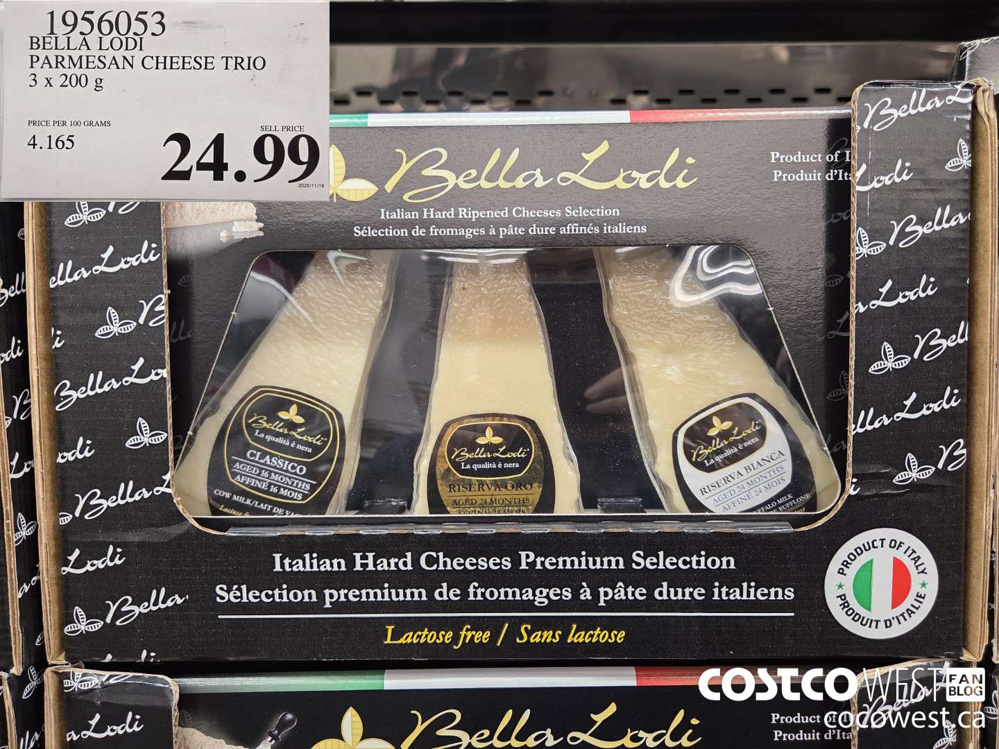 1956053 BELLA LODI PARMESAN CHEESE TRIO 5 x 200 g $24.99