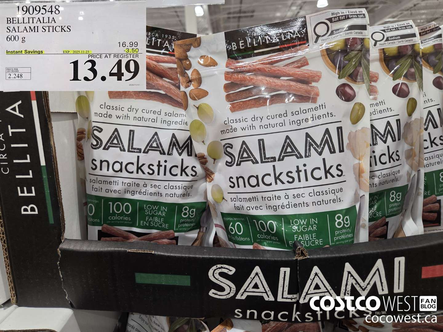 1909548 BELLITALIA SALAMI STICKS 600G ($3.50 INSTANT SAVINGS EXPIRES ON 2025-11-23) $13.49