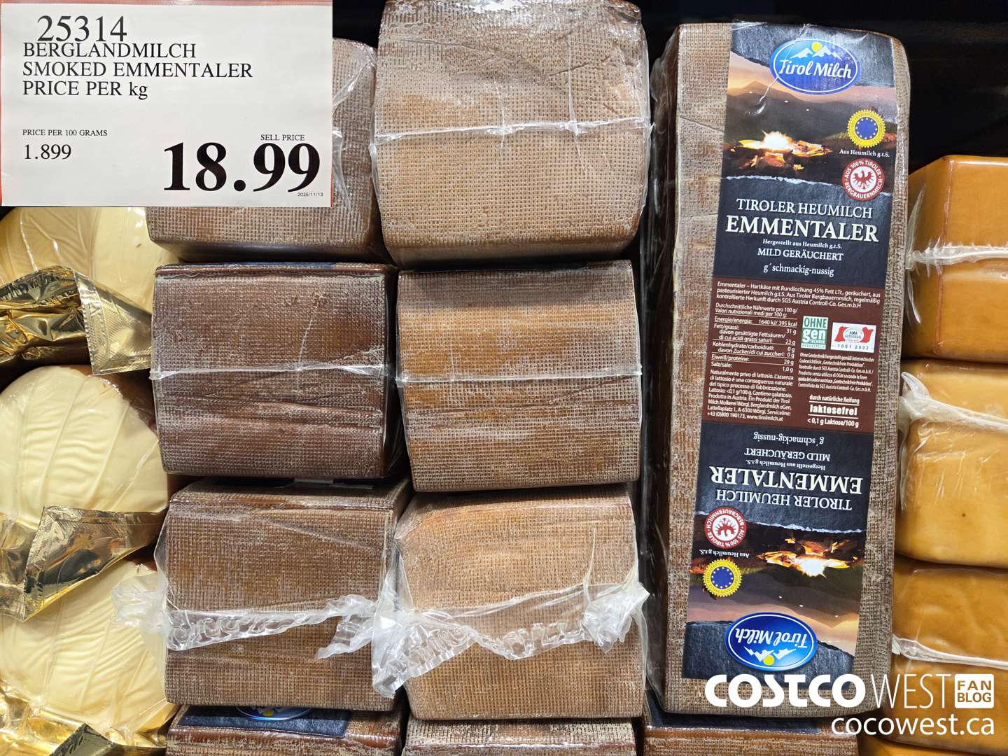 25314 BERGLANDMILCH SMOKED EMMENTALER PRICE PER kg $18.99