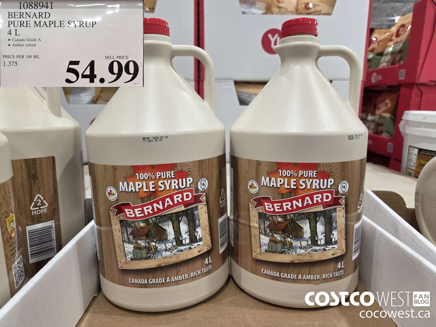 1088941 BERNARD PURE MAPLE SYRUP 4L $54.99