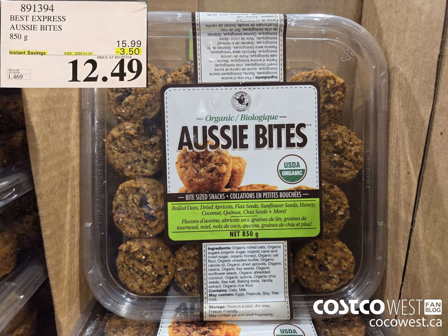 891394 BEST EXPRESS ORGANIC AUSSIE BITES 850 g ($3.50 INSTANT SAVINGS EXPIRES ON 2025-11-23) $12.49