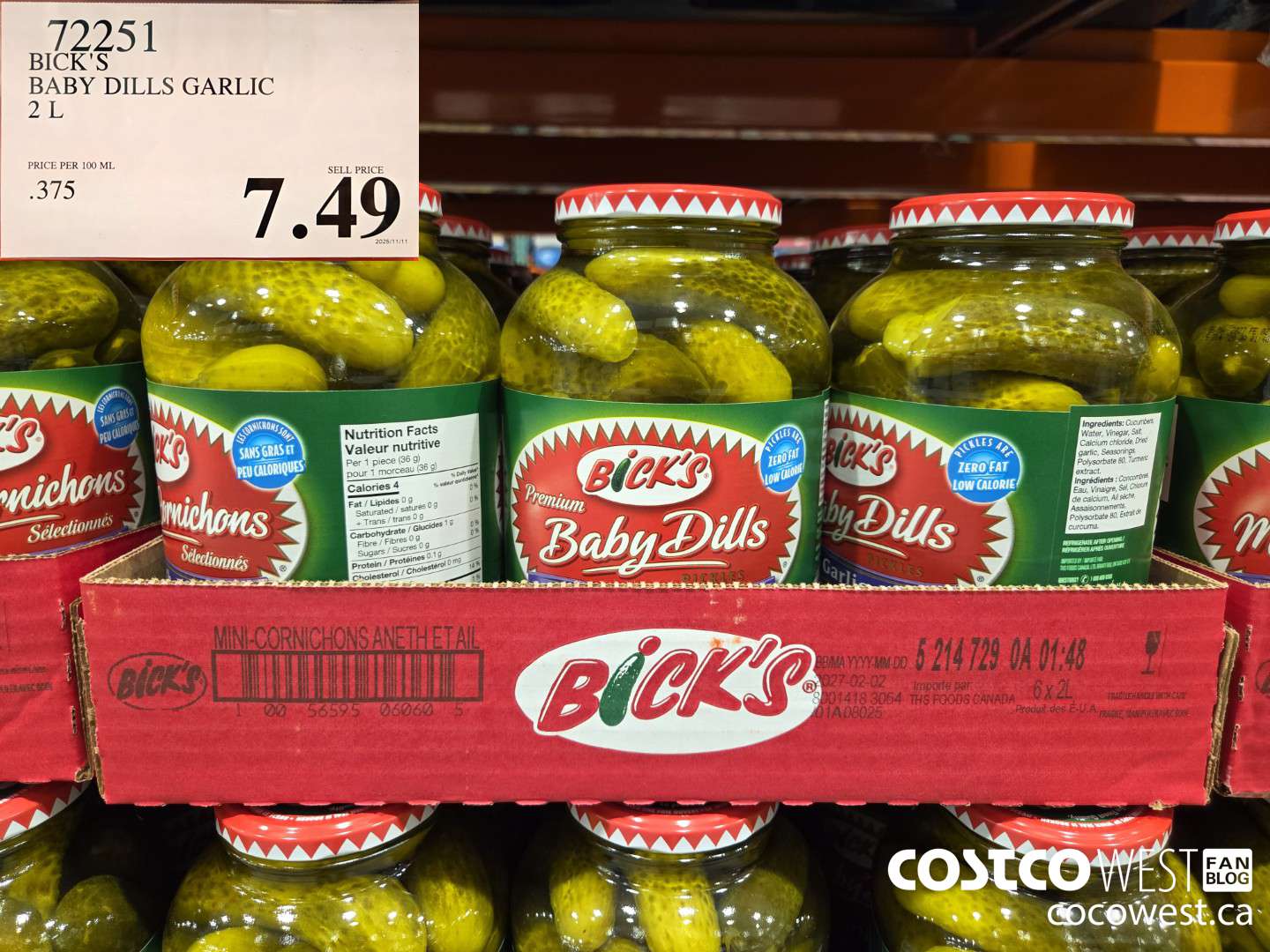 72251 BICK'S BABY DILLS GARLIC 2 L $7.49