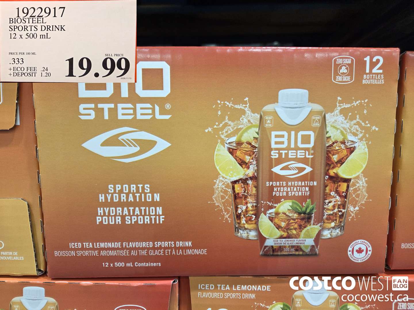 1922917 BIOSTEEL SPORTS DRINK 12 x 500 mL $19.99