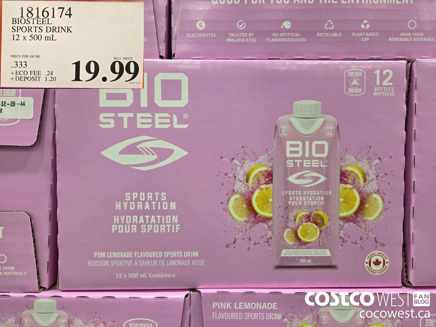 1816174 BIOSTEEL SPORTS DRINK 12 x 500 mL $19.99