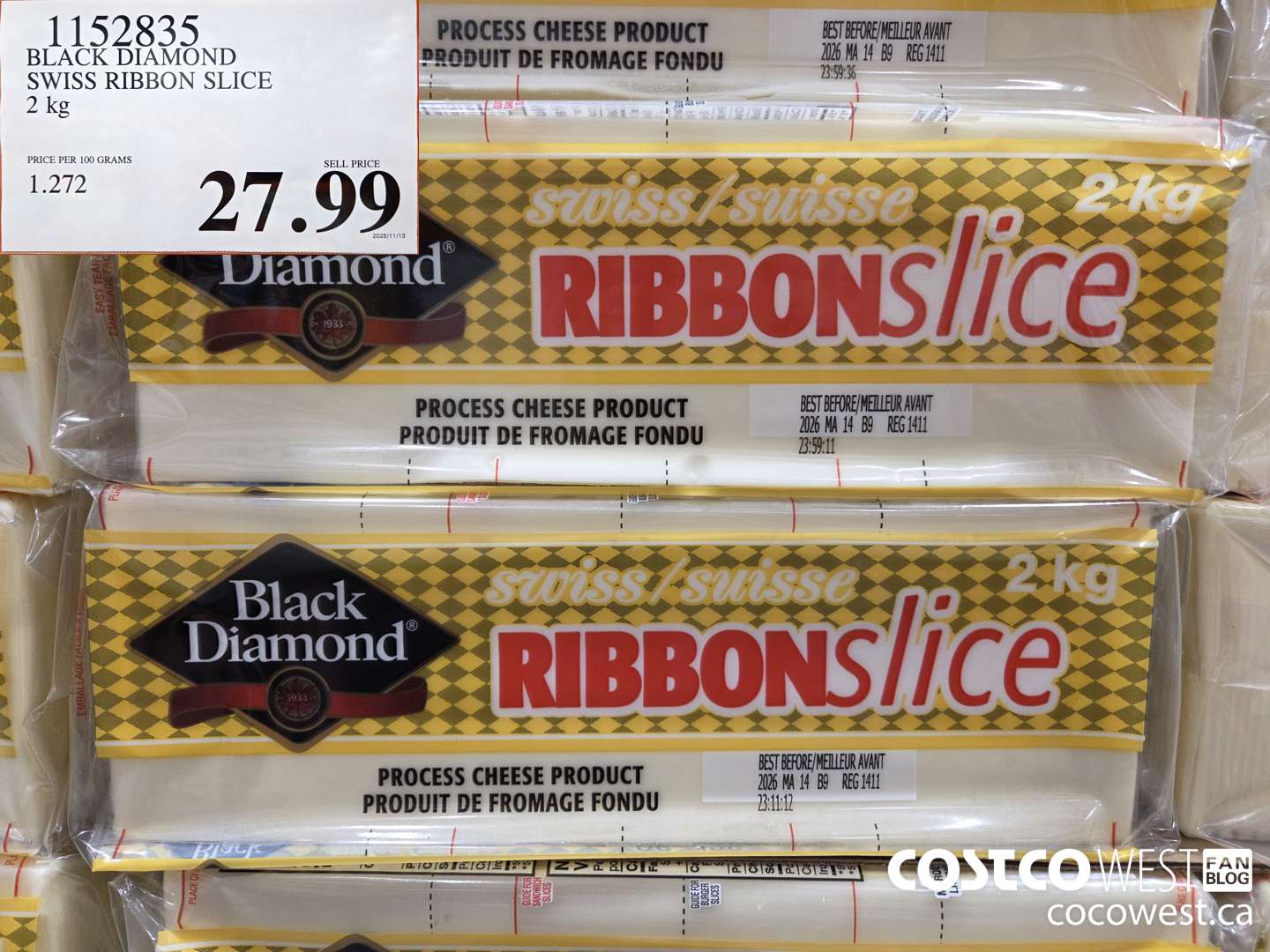 1152835 BLACK DIAMOND SWISS RIBBON SLICE 2 kg PRICE PER 100 GRAMS SELL PRICE =