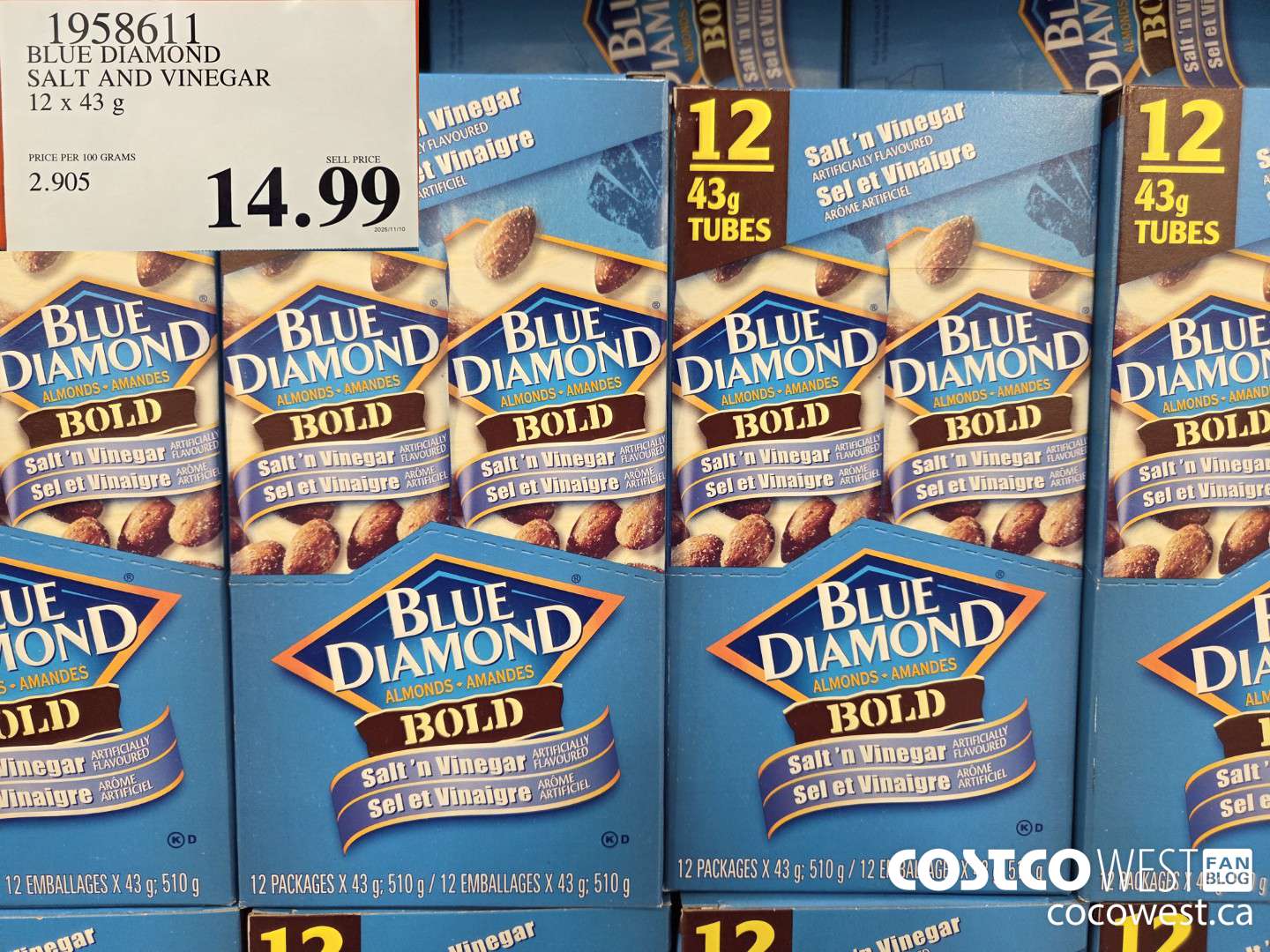 1958611 BLUE DIAMOND SALT AND VINEGAR 12 x 43 g $14.99