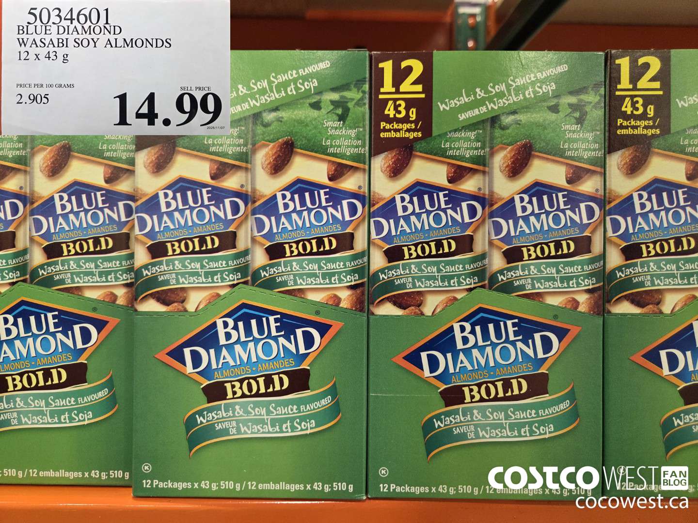 5034601 BLUE DIAMOND WASABI SOY ALMONDS 12 x 43 g $14.99