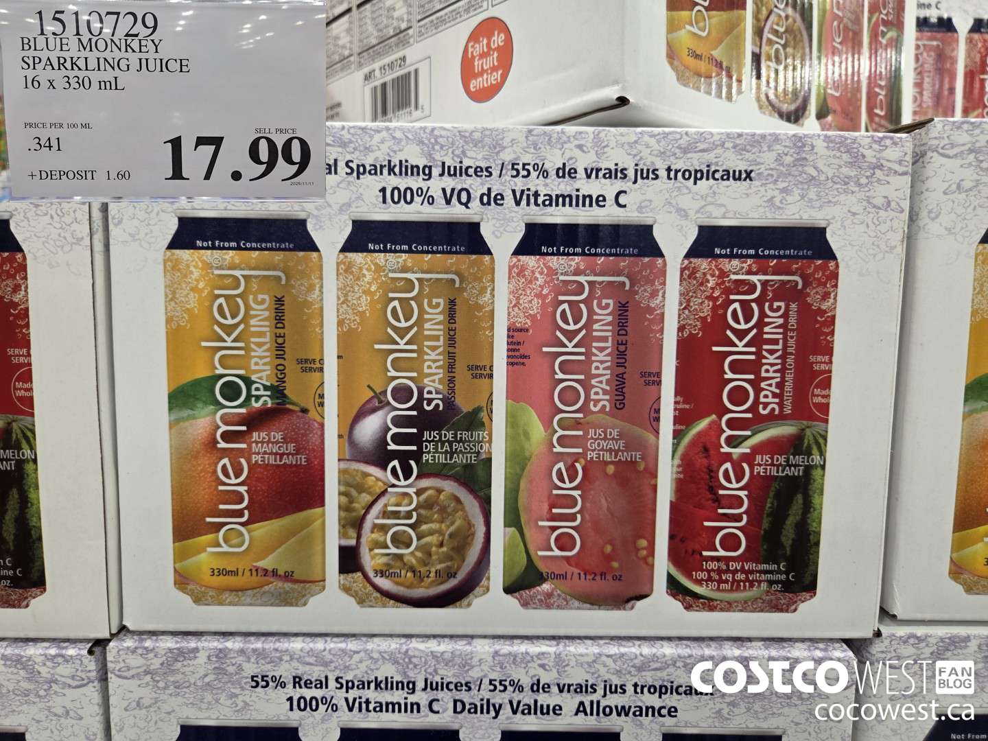 1510729 BLUE MONKEY SPARKLING JUICE 16 x 330 mL $17.99