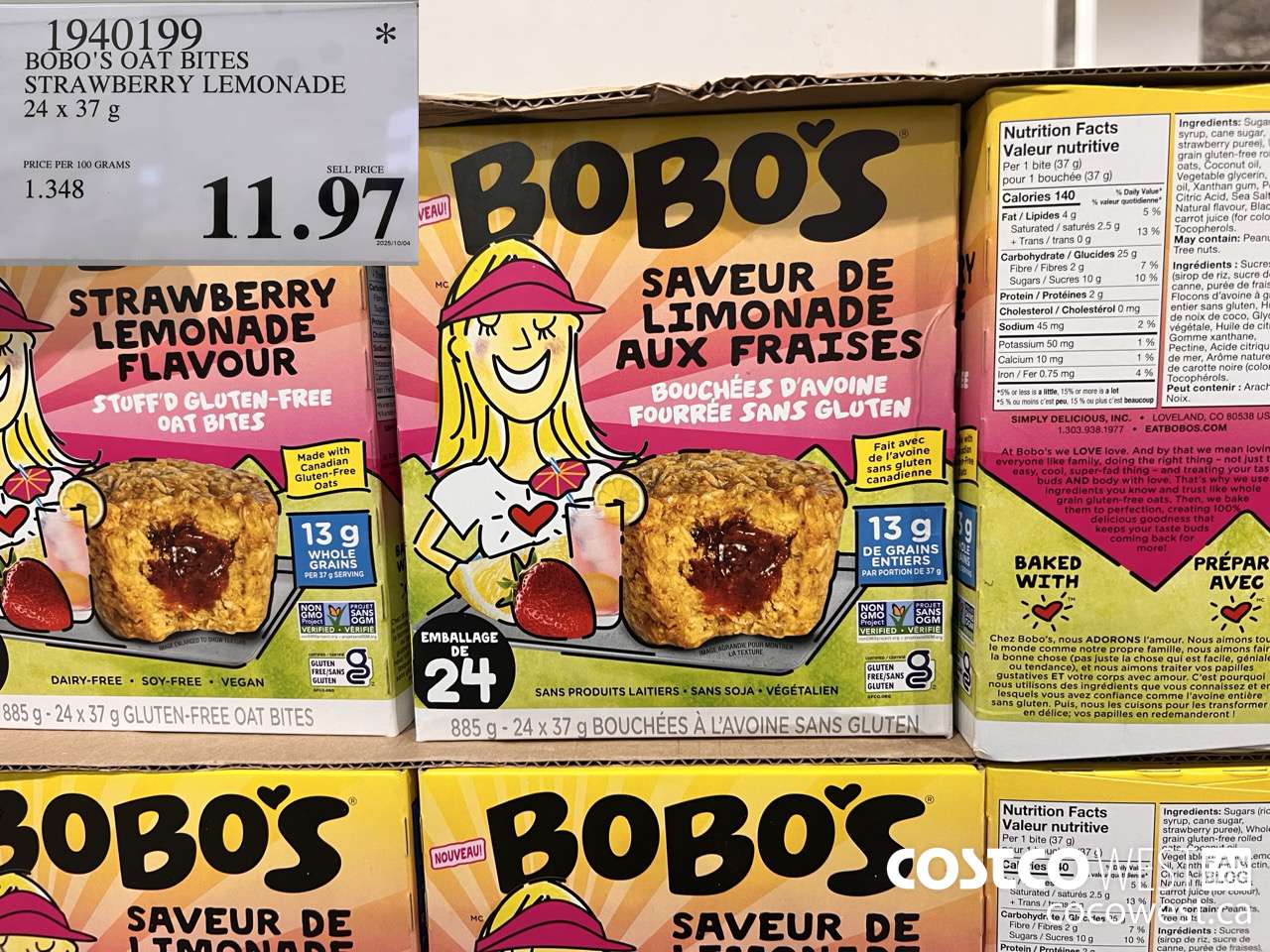 1940199 BOBO'S OAT BITES STRAWBERRY LEMONADE 24 X 37G $11.97