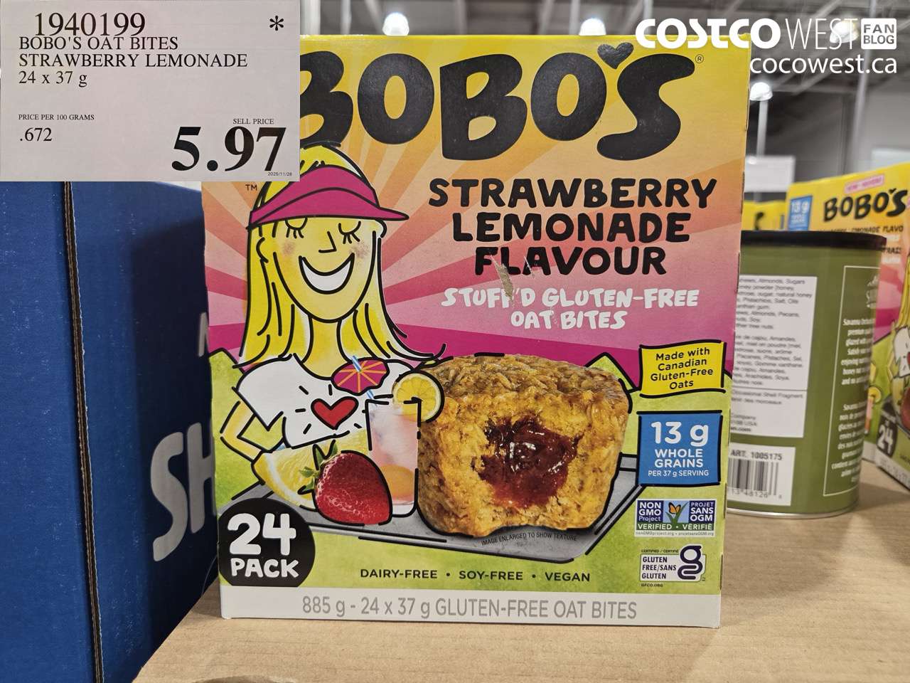 1940199 BOBO'S OAT BITES STRAWBERRY LEMONADE 24 X 37G $5.97