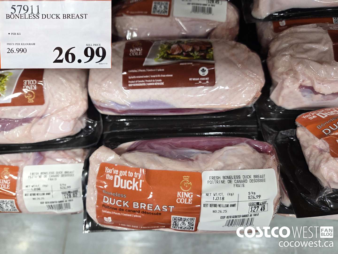 57911 BONELESS DUCK BREAST $26.99