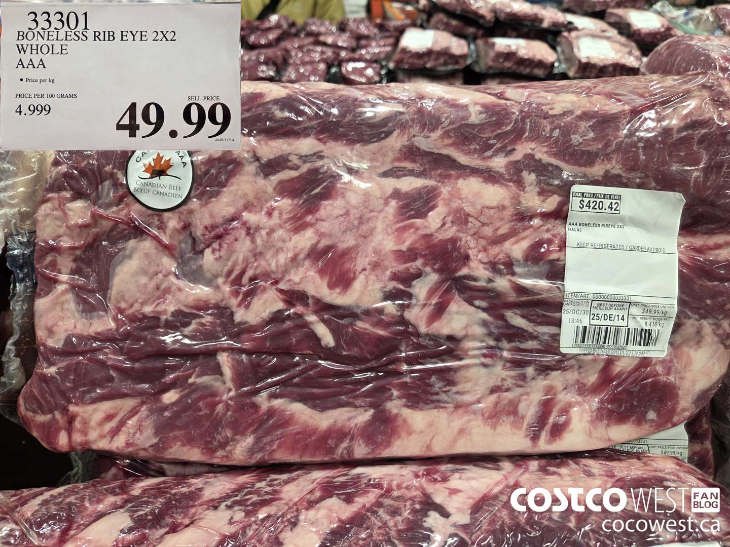 33301 BONELESS RIB EYE 2X2 WHOLE AAA $49.99