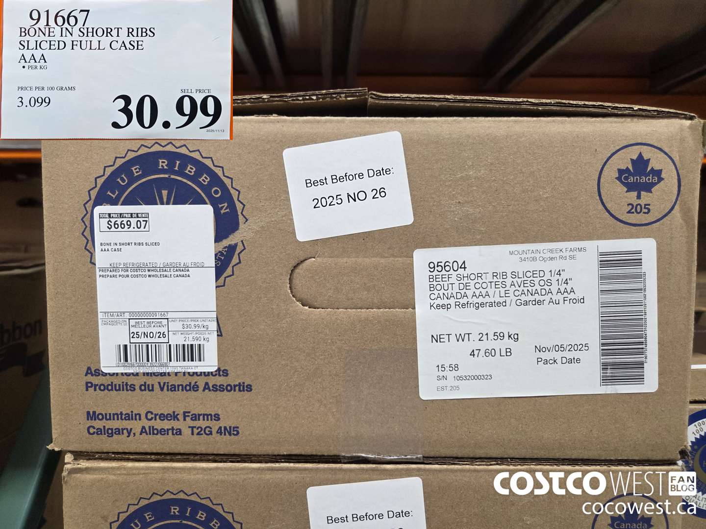 91667 BONE IN SHORT RIBS SLICED FULL CASE AAA $30.99