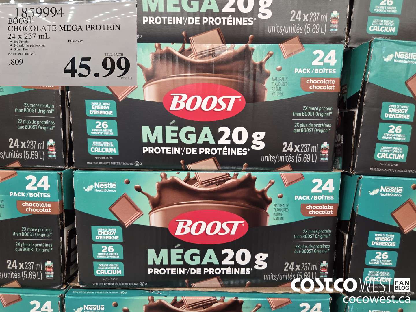 1859994 BOOST MEGA PROTEIN CHOCOLATE 24 X 237ML $45.99