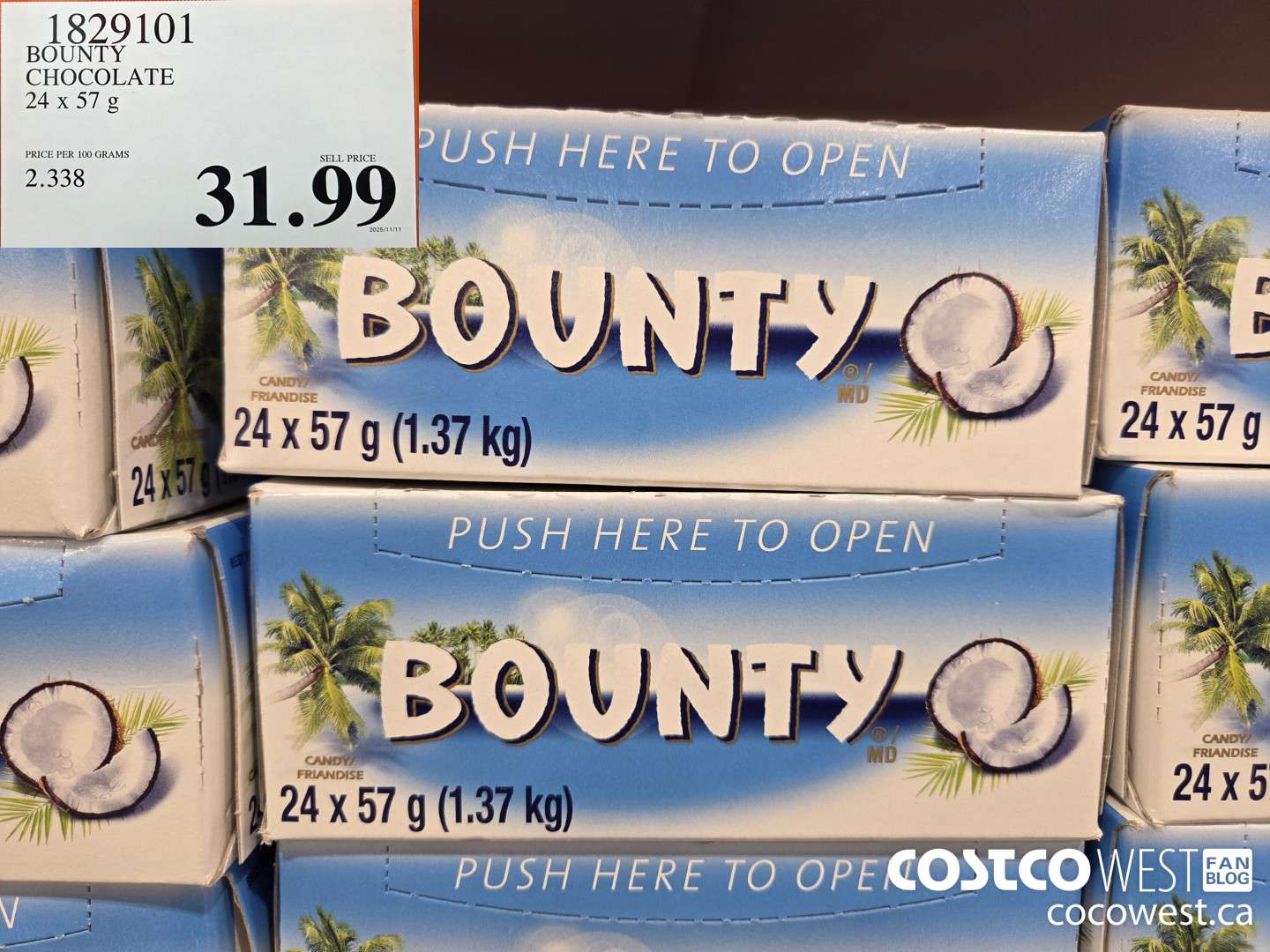 1829101 BOUNTY CHOCOLATE 24 x 57 g $31.99