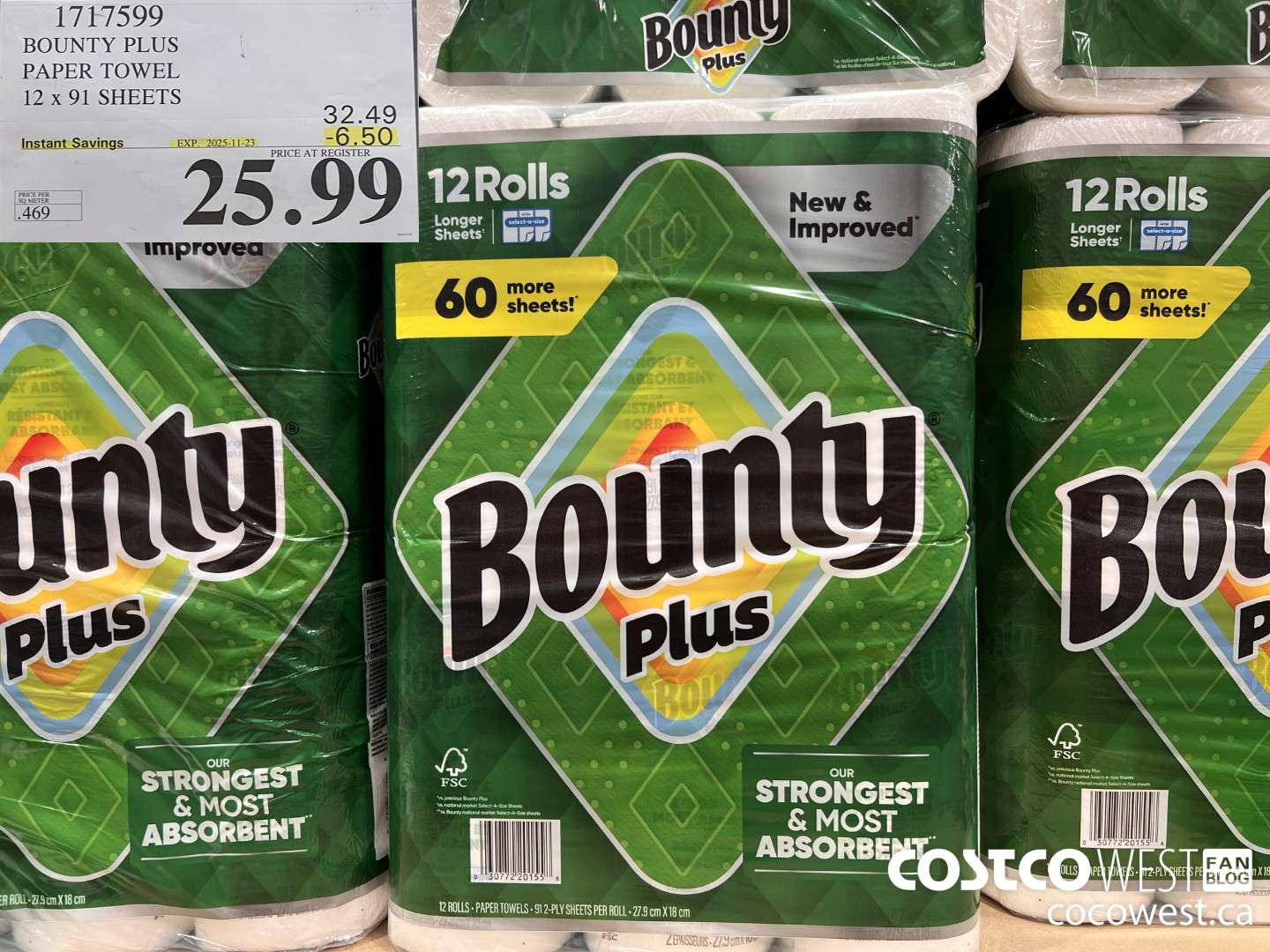 1717599 BOUNTY PLUS PAPER TOWEL 12 X 91 SHEETS ($6.50 INSTANT SAVINGS EXPIRES ON 2025-11-23) $25.99