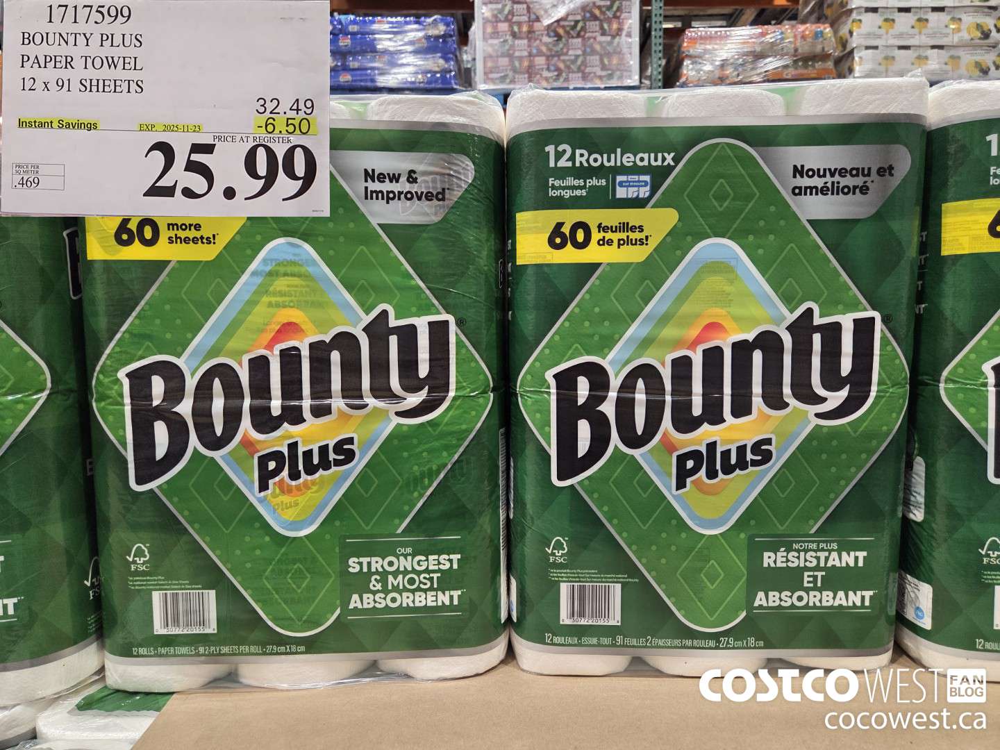 1717599 BOUNTY PLUS PAPER TOWEL 12 X 91 SHEETS ($6.50 INSTANT SAVINGS EXPIRES ON 2025-11-23) $25.99