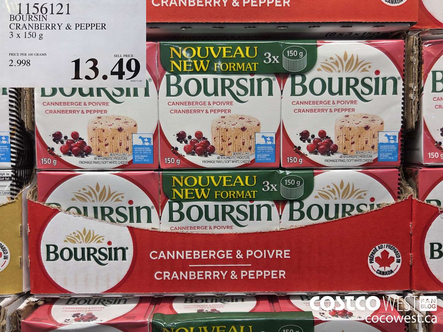 1156121 BOURSIN CRANBERRY & PEPPER 3 X 150G $13.49