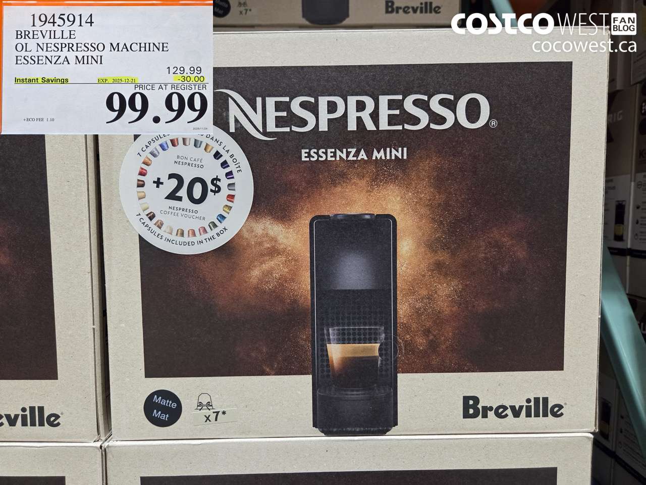 1945914 BREVILLE OL NESPRESSO MACHINE ESSENZA MINI ($30.00 INSTANT SAVINGS EXPIRES ON 2025-12-21) $99.99