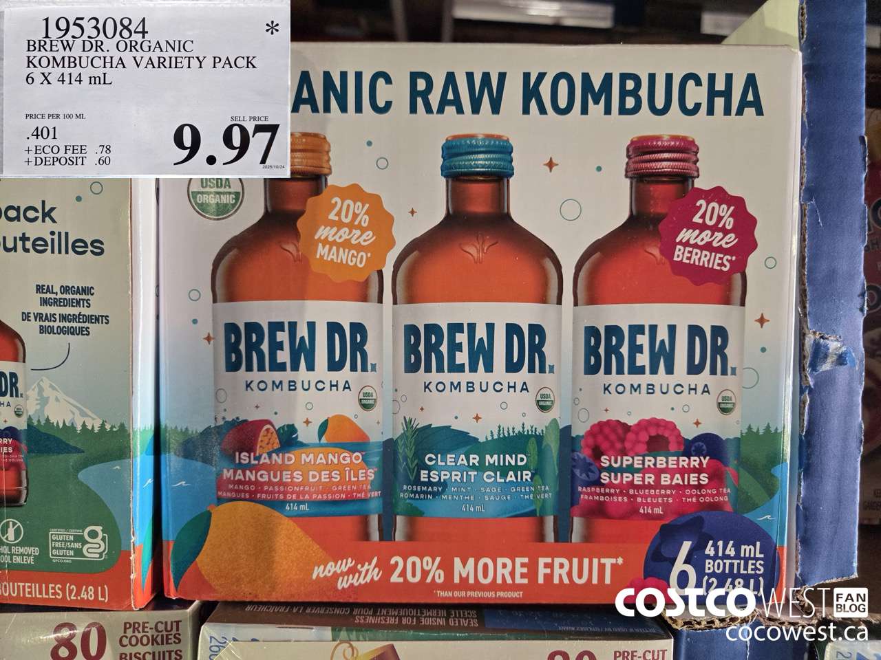 1953084 BREW DR. ORGANIC KOMBUCHA VARIETY PACK 6 X 414ML $9.97