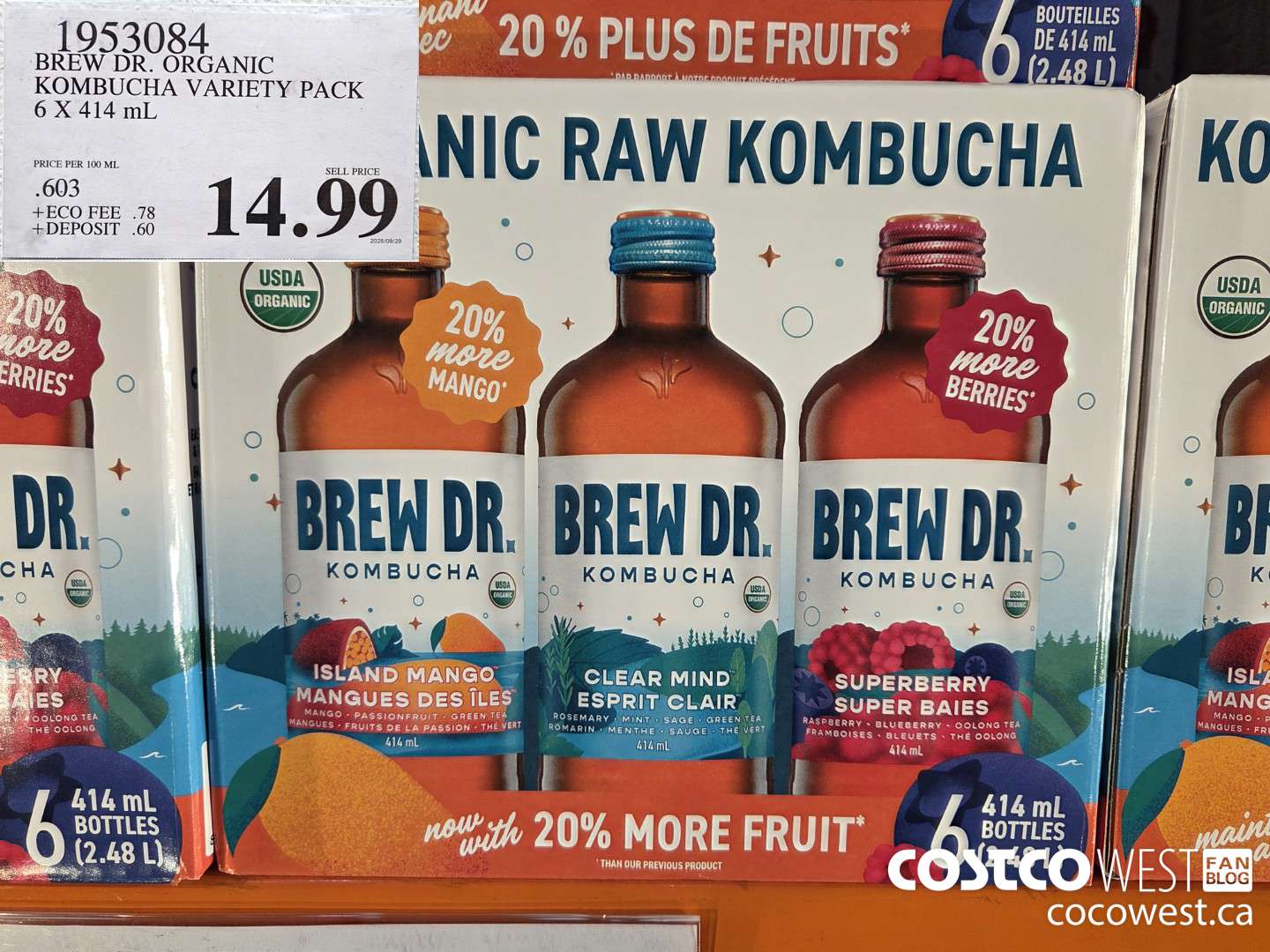 1953084 BREW DR. ORGANIC KOMBUCHA VARIETY PACK 6 X 414ML $14.99