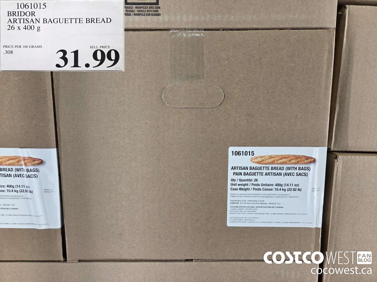 1061015 BRIDOR ARTISAN BAGUETTE BREAD 26 x 400 g $31.99