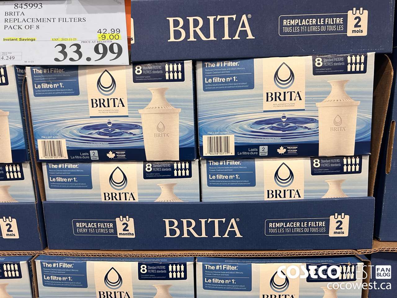 845993 BRITA REPLACEMENT FILTERS PACK OF 8 ($9.00 INSTANT SAVINGS EXPIRES ON 2025-11-23) $33.99