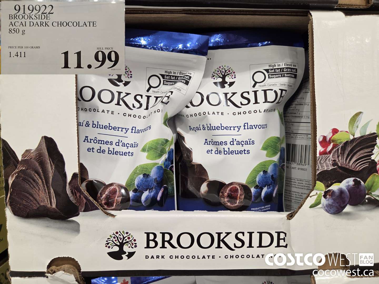919922 BROOKSIDE ACAI DARK CHOCOLATE 850 g $11.99