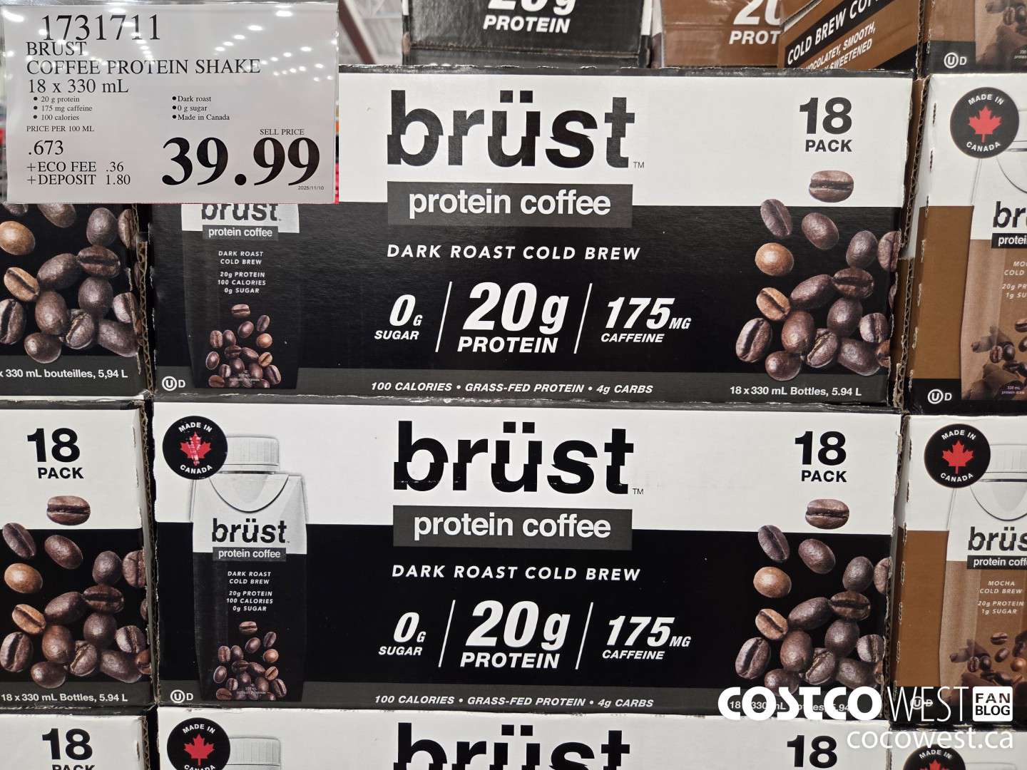 1731711 BRUST COFFEE PROVEIN SHAKE 18 x 330 mL $39.99