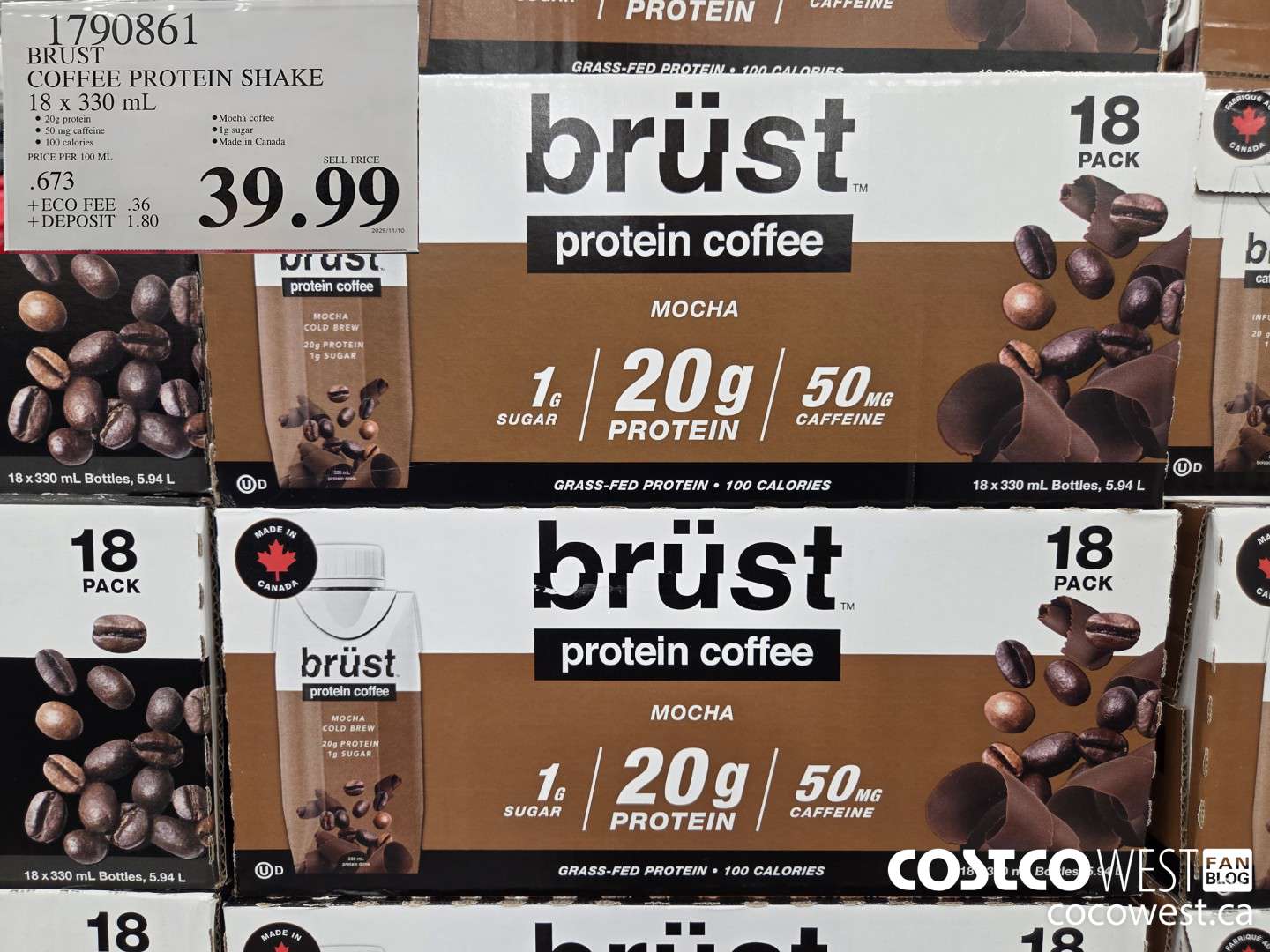 1790861 BRUST MOCHA PROTEIN COFFEE 18 X 330ML $39.99