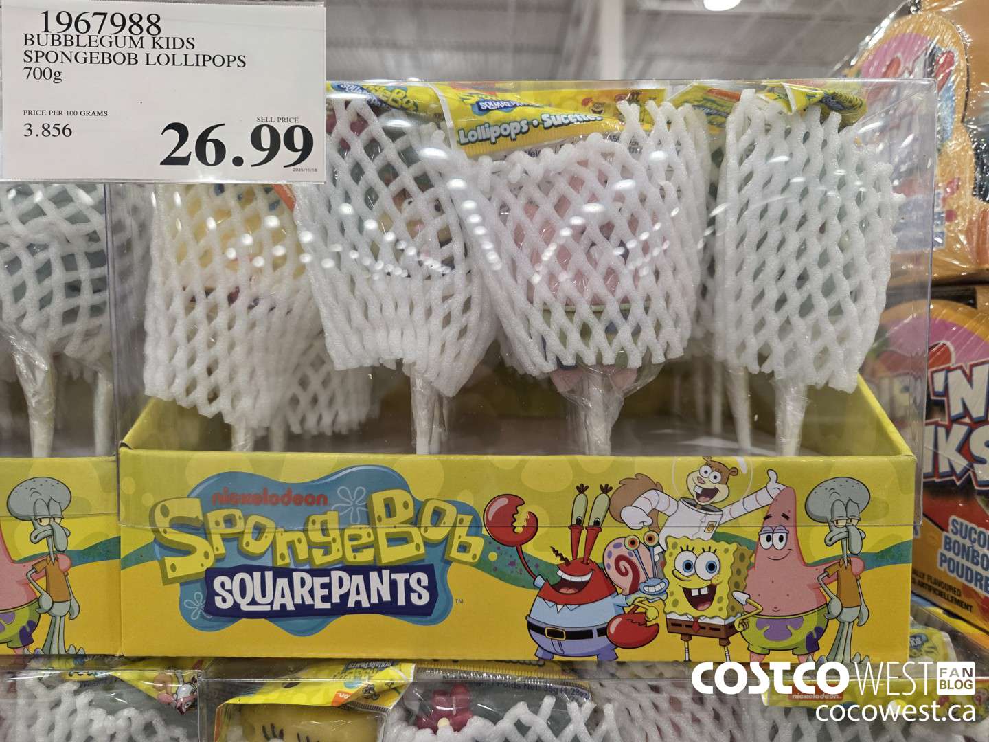 1967988 BUBBLEGUM KIDS SPONGEBOB LOLLIPOPS 700g $26.99