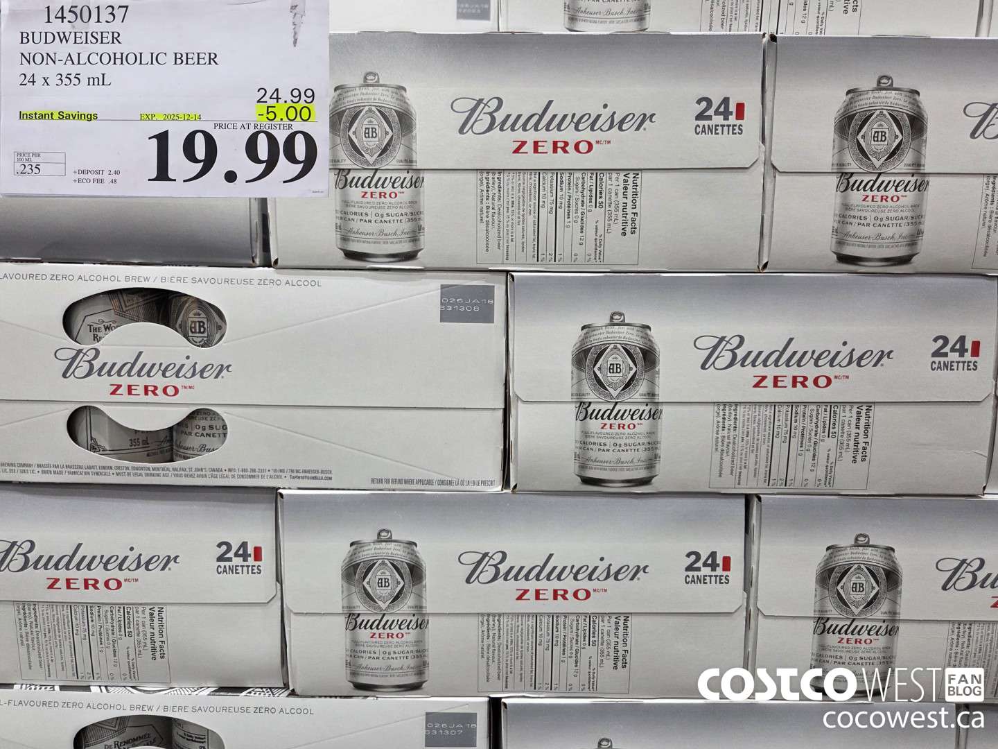 1450137 BUDWEISER 0.0% 24 x 355 mL ($5.00 INSTANT SAVINGS EXPIRES ON 2025-12-14) $19.99