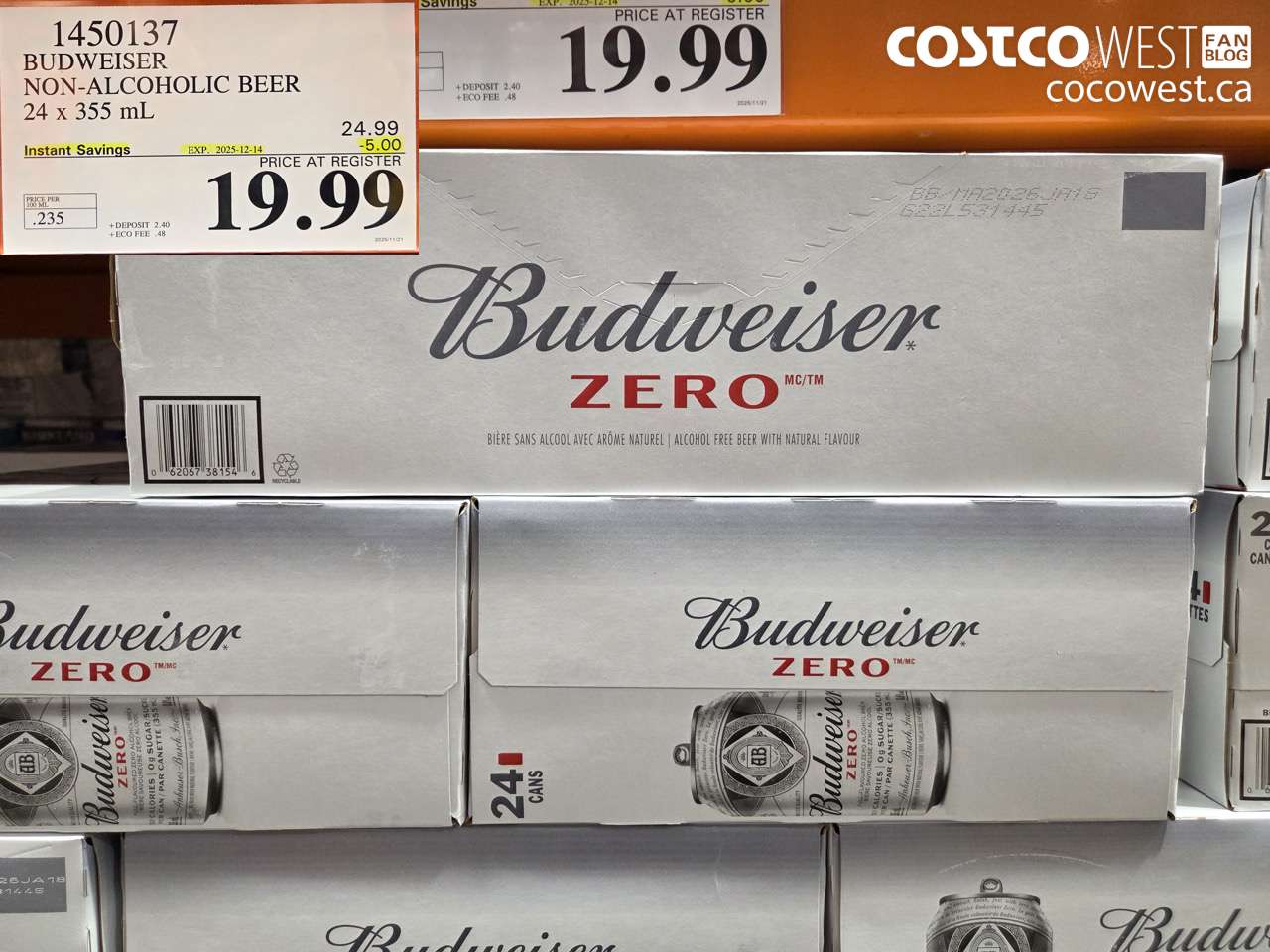 1450137 BUDWEISER 0.0% 24 x 355 mL ($5.00 INSTANT SAVINGS EXPIRES ON 2025-12-14) $19.99