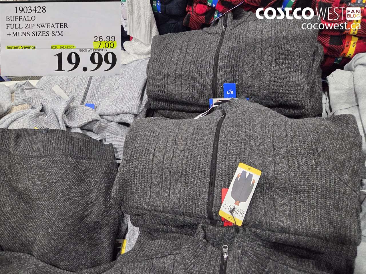 1903428 BUFFALO FULL ZIP SWEATER MENS SIZES S/M ($7.00 INSTANT SAVINGS EXPIRES ON 2025-12-07) $19.99