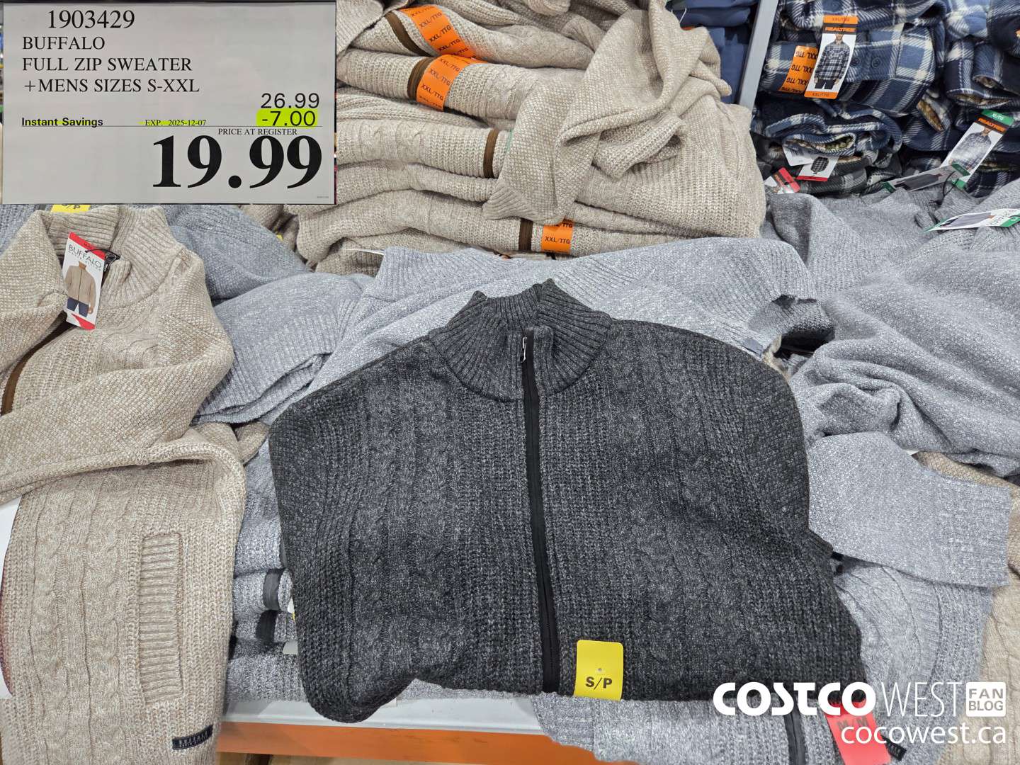 1903429 BUFFALO FULL ZIP SWEATER MENS SIZES S-XXL ($7.00 INSTANT SAVINGS EXPIRES ON 2025-12-07) $19.99