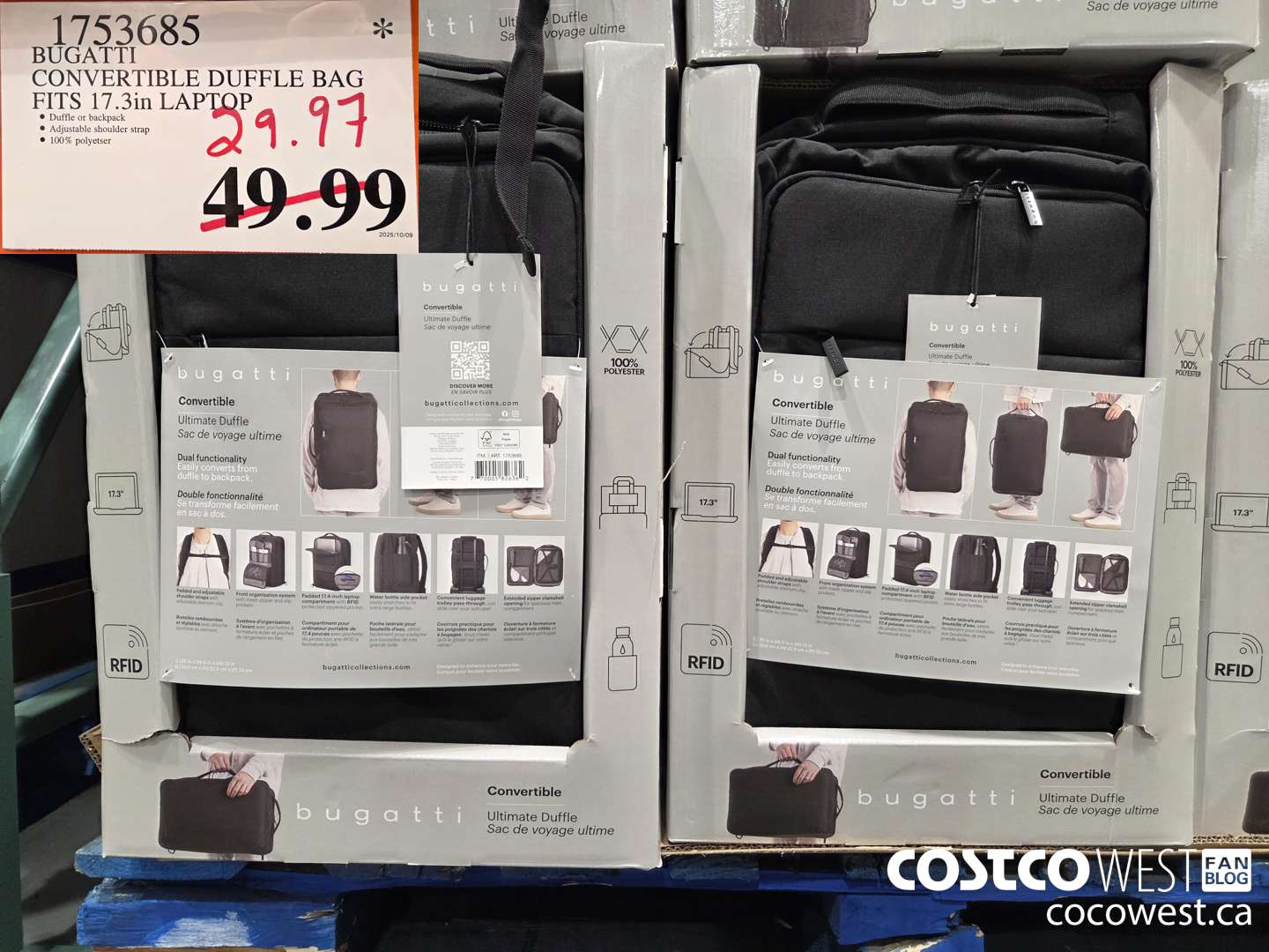 1753685 BUGATTI CONVERTIBLE DUFFLE BAG 17.3IN LAPTOP $29.97