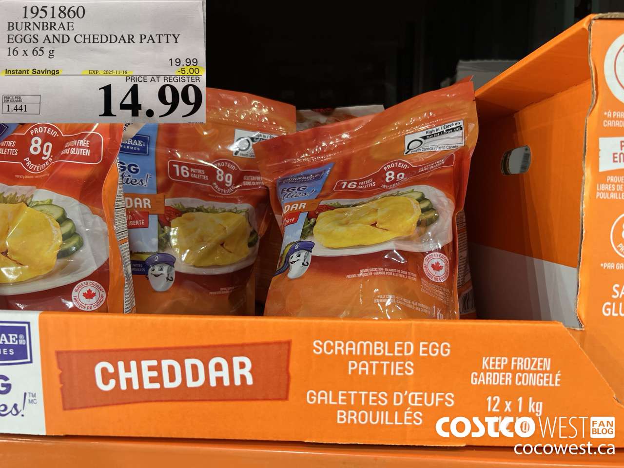 1951860 BURNBRAE EGGS AND CHEDDAR PATTY 16 X 65G ($5.00 INSTANT SAVINGS EXPIRES ON 2025-11-16) $14.99