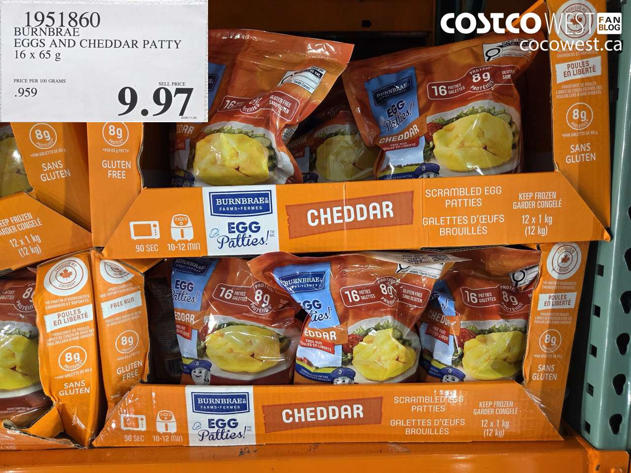 1951860 BURNBRAE EGGS AND CHEDDAR PATTY 16 X 65G $9.97