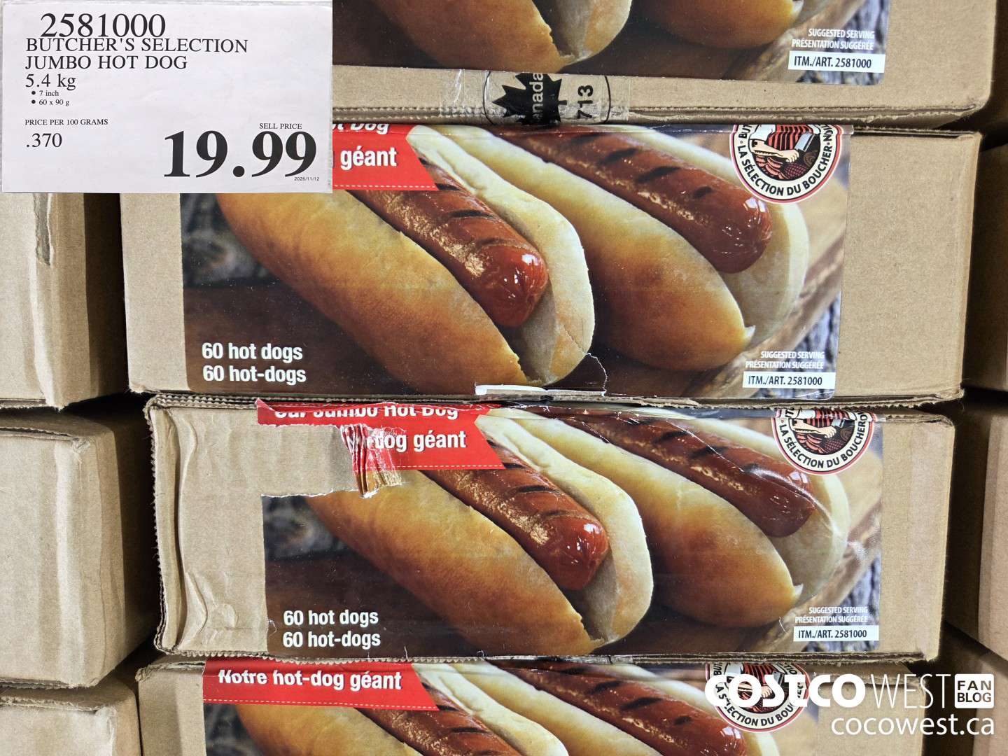 2581000 BUTCHER'S SELECTION JUMBO HOT DOG 5.4 kg $19.99