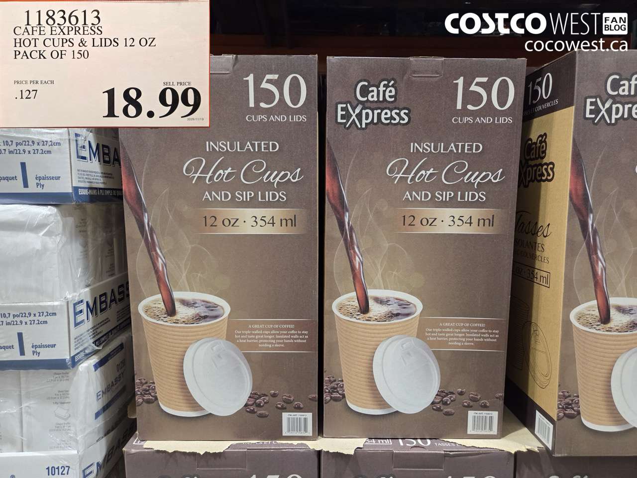 1183613 CAFE EXPRESS HOT CUPS & LIDS 12 OZ PACK OF 150 $18.99