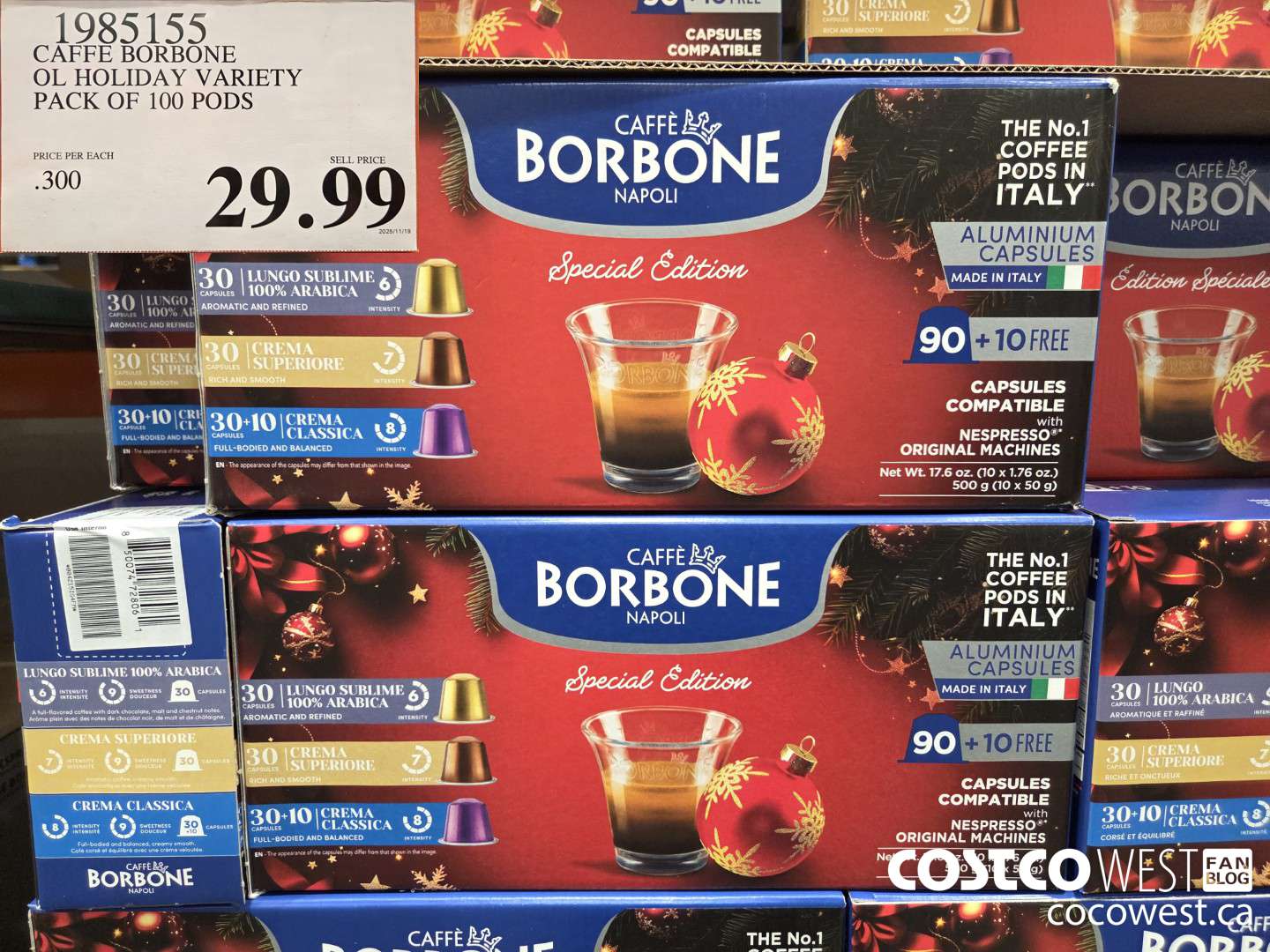 1985155 CAFFE BORBONE OL HOLIDAY VARIETY PACK OF 100 PODS $29.99