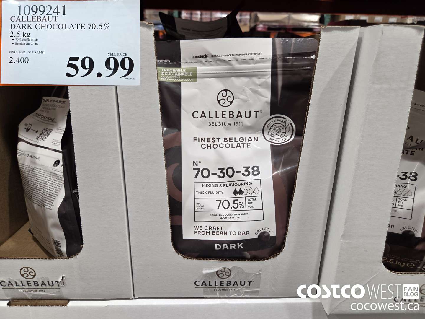 1099241 CALLEBAUT DARK CHOCOLATE 70.5 % 2.5 kg $59.99