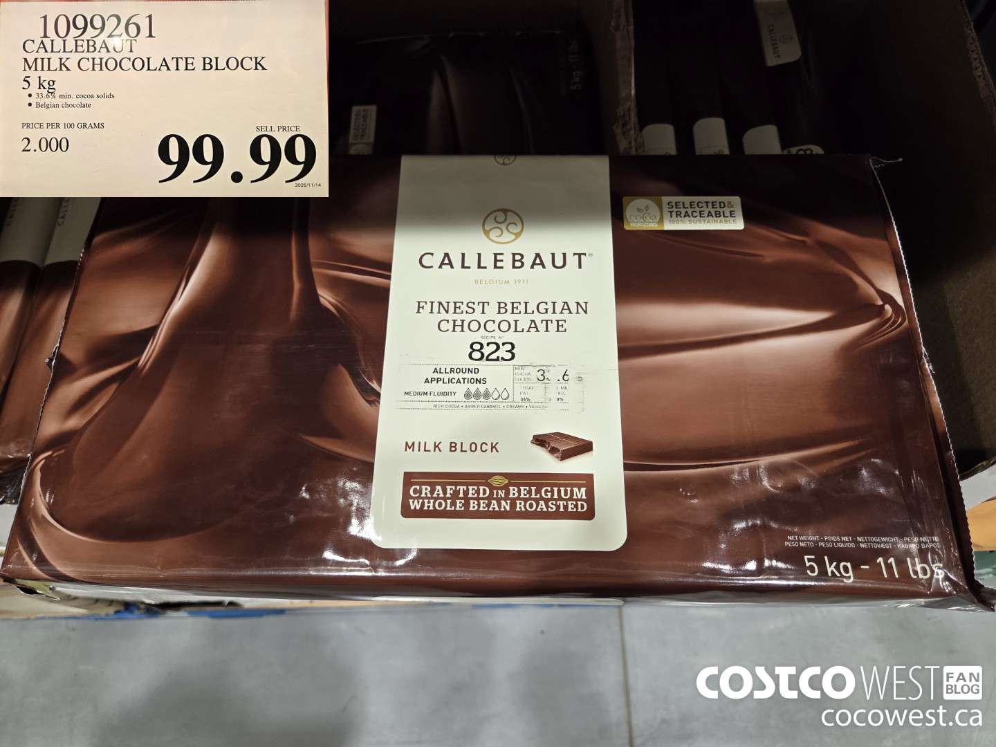 1099261 CALLEBAUT MILK CHOCOLATE BLOCK 5 kg $99.99
