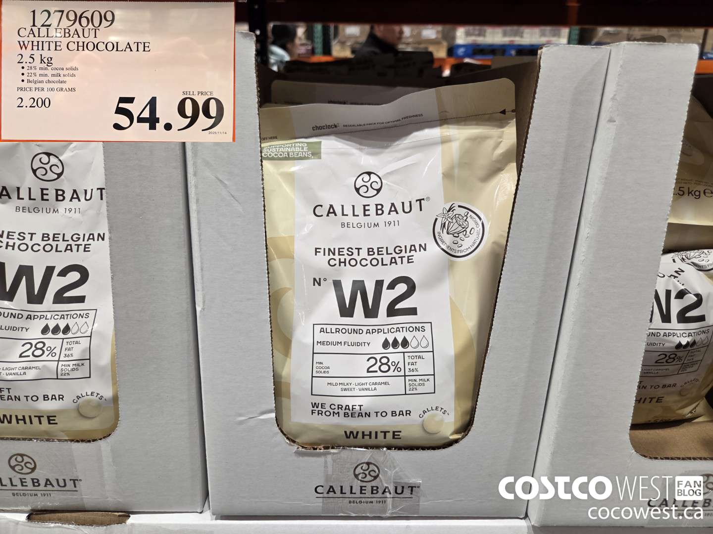 1279609 CALLEBAUT WHITE CHOCOLATE 2.5 kg $54.99
