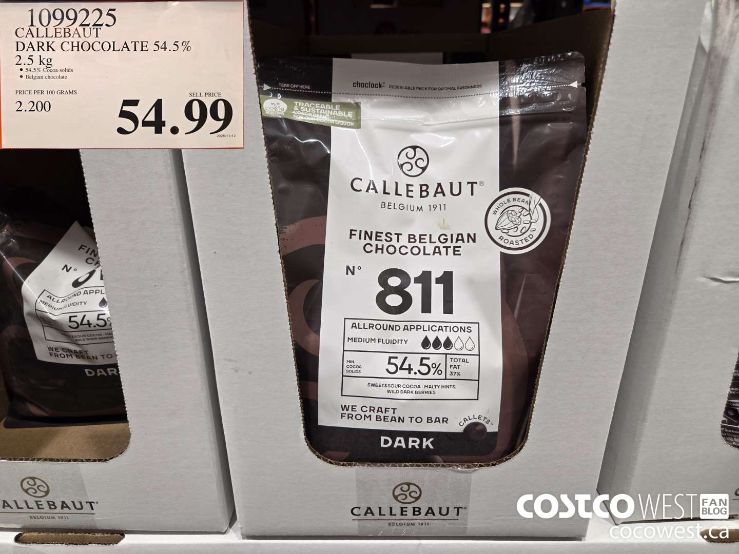 1099225 CALLEBAU DARK CHOCOLATE 54.5% 2.5 kg $54.99